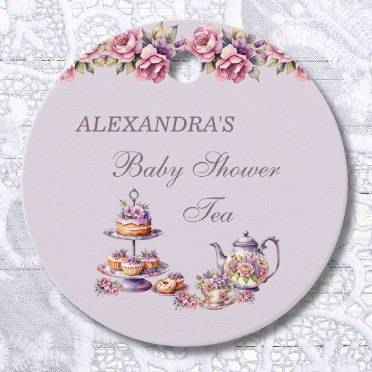Lila Roze Bloemen Thee Baby shower Dank u Bedankjes Labels