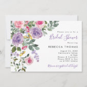 lila roze blos bloemen bruids douche uitnodiging (Voorkant)