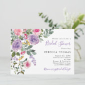 lila roze blos bloemen bruids douche uitnodiging (Staand voorkant)