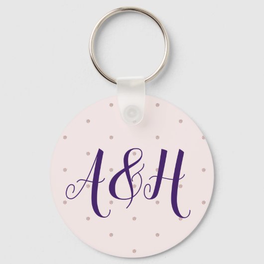 Lila Roze Girly Moderne Naam Monogram Sjabloon Sleutelhanger (Voorkant)