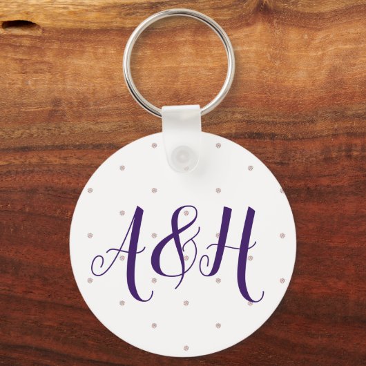 Lila Roze Girly Moderne Naam Monogram Sjabloon Sleutelhanger (Achterkant)