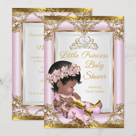 Lila roze goudprinses Baby shower Etnische Kaart (Voorkant / Achterkant)
