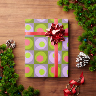 Lila Roze Groen Vierkant Stip Geometrisch Patroon Cadeaupapier