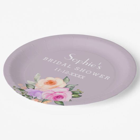 Lila Roze Heldere Bloemen Rozen Vrijgezellenfeest Papieren Bordje (Gekanteld)
