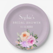 Lila Roze Heldere Bloemen Rozen Vrijgezellenfeest Papieren Bordje (Voorkant)