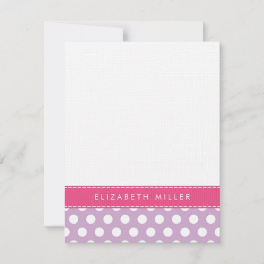 Lila & Roze Lint Polka Dots Monogram Note Kaart Notitiekaartje (Voorkant)