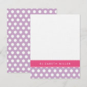 Lila & Roze Lint Polka Dots Monogram Note Kaart Notitiekaartje (Voorkant / Achterkant)