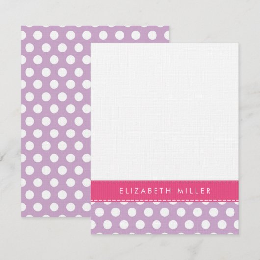 Lila & Roze Lint Polka Dots Monogram Note Kaart Notitiekaartje (Voorkant / Achterkant)