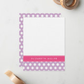 Lila & Roze Lint Polka Dots Monogram Note Kaart Notitiekaartje (Voorkant / Achterkant in situ)