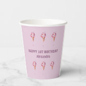 Lila Roze Meisje Ice Cream 1e Verjaardagsfeestje Papieren Bekers (Achterkant)