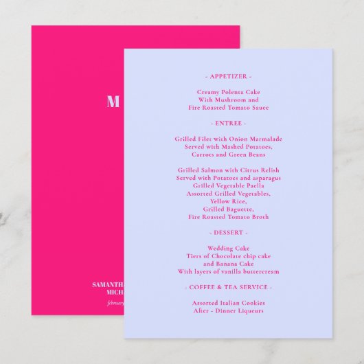Lila Roze Menu Eenvoudige formele bruiloft (Voorkant / Achterkant)