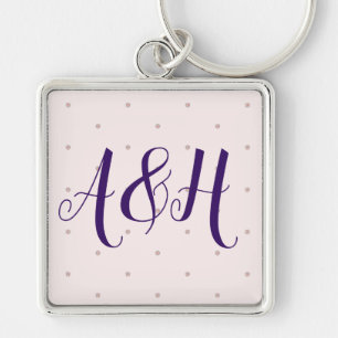 Lila Roze Modern Paar Monogram Valentijnsdag Sleutelhanger