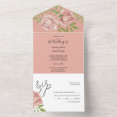 Lila Roze Rozen Waterverf Handgeschilderd All In One Uitnodiging (Binnen)