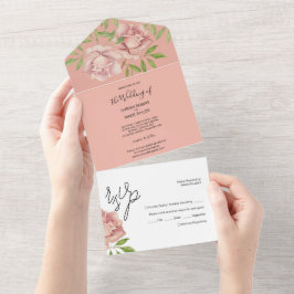 Lila Roze Rozen Waterverf Handgeschilderd All In One Uitnodiging