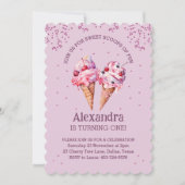Lila roze sprenkels meisje ijsje 1e verjaardag kaart (Voorkant)