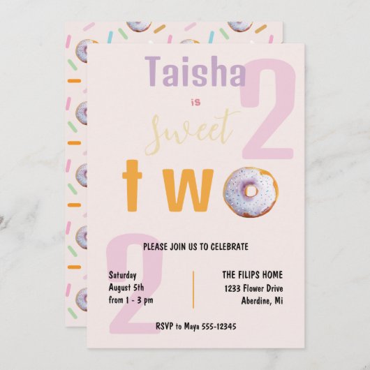 Lila Roze Sprinkle Donut Waterverf Illustratie (Voorkant / Achterkant)