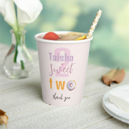 Lila Roze Sprinkle Donut Waterverf Illustratie Papieren Bekers