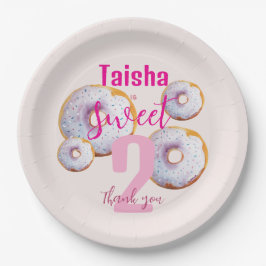 Lila Roze Sprinkle Donut Waterverf Illustratie Papieren Bordje