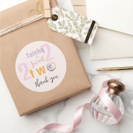 Lila Roze Sprinkle Donut Waterverf Illustratie Ronde Sticker