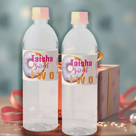 Lila Roze Sprinkle Donut Waterverf Illustratie Waterfles Etiket