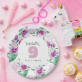 Lila Roze Waterverf Bloemen Monogrammed Papieren Bordje (Feest)