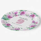 Lila Roze Waterverf Bloemen Monogrammed Papieren Bordje (Gekanteld)