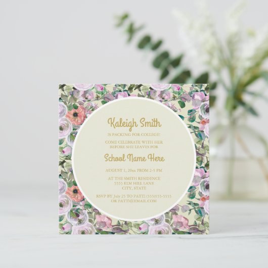 Lila roze Waterverf Floral Sage College Trunk Kaart (Staand voorkant)