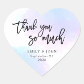 Lila/Roze Waterverf/Script Bruiloft Bedankt Hart Sticker (Voorkant)