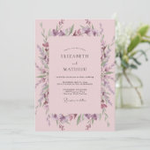 Lila Roze Wilde Bloemen Bruiloft Kaart (Staand voorkant)