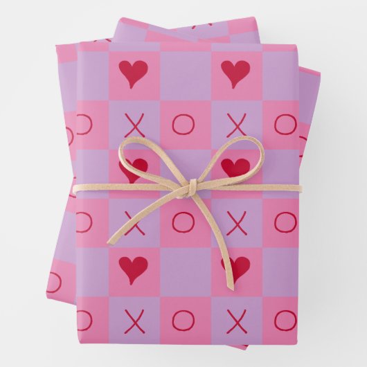 Lila roze XO geruit Inpakpapier Vel (In situ)