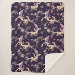 Lila, Rozen en White Dragons Sherpa Blanket Deken