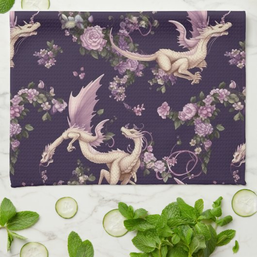 Lila, Rozen en Witte Dragons Keukenhanddoeken (Gevouwen)