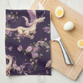 Lila, Rozen en Witte Dragons Keukenhanddoeken (Quarter Fold)