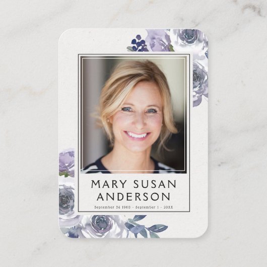 Lila Rozen Foto Funeral Memorial Poem Kaart Visitekaartje (Achterkant)