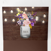 Lila Rozen Mason Jar String Lights Wedding Drieluik Uitnodiging (Binnenzijde eerst)