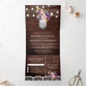 Lila Rozen Mason Jar String Lights Wedding Drieluik Uitnodiging (Binnen)