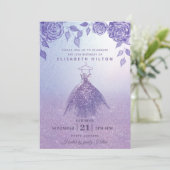 Lila rozen moderne Glitter-jurk zestien Kaart (Staand voorkant)