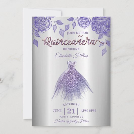 Lila rozen romantisch Glitter jurk Quinceañera I Kaart (Voorkant)