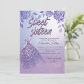 Lila rozen romantische Glitter-jurk Sweet 16 Kaart (Staand voorkant)