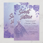 Lila rozen romantische Glitter-jurk Sweet 16 Kaart (Voorkant / Achterkant)