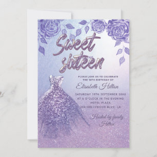 Lila rozen romantische Glitter-jurk Sweet 16 Kaart