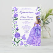 Lila Rozen Vlinders Princess Foto Quinceanera Kaart (Staand voorkant)