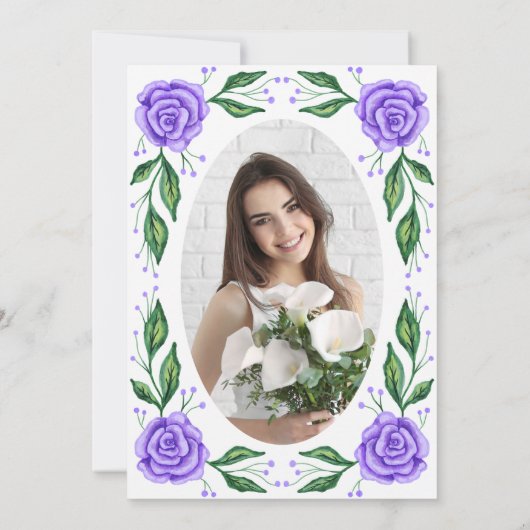 Lila Rozen Vlinders Princess Foto Quinceanera Kaart (Achterkant)