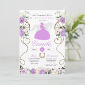 Lila Rozen Western Mariachi Charro Quinceañera Kaart (Staand voorkant)