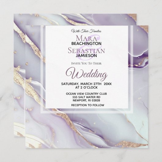 *~* LILA RSVP QR GOUD MARMER AR66 Bruiloft Kaart (Voorkant / Achterkant)