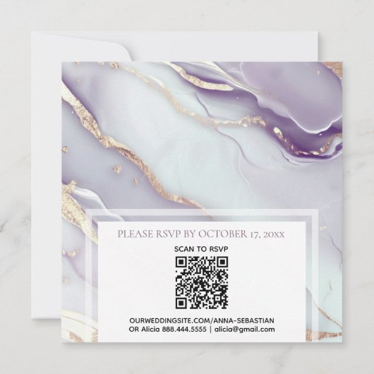 *~* LILA RSVP QR GOUD MARMER AR66 Bruiloft Kaart (Achterkant)
