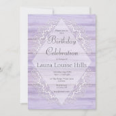 Lila Rustic Woodgrain en Lace Birthday Kaart (Voorkant)