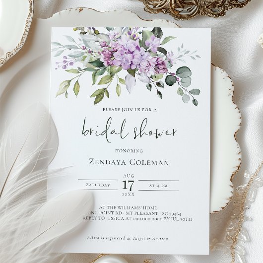 Lila Sage Green Bridal Shower-uitnodiging Kaart