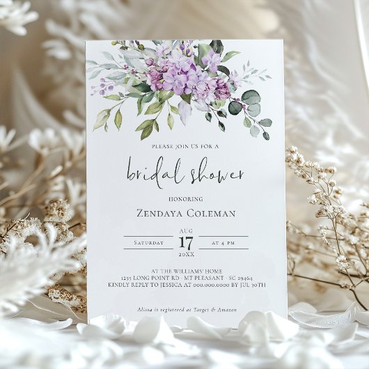 Lila Sage Green Bridal Shower-uitnodiging Kaart