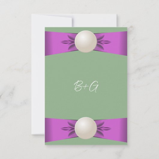 Lila & Sage Groen Parellint Bruiloft Receptie Kaart (Achterkant)